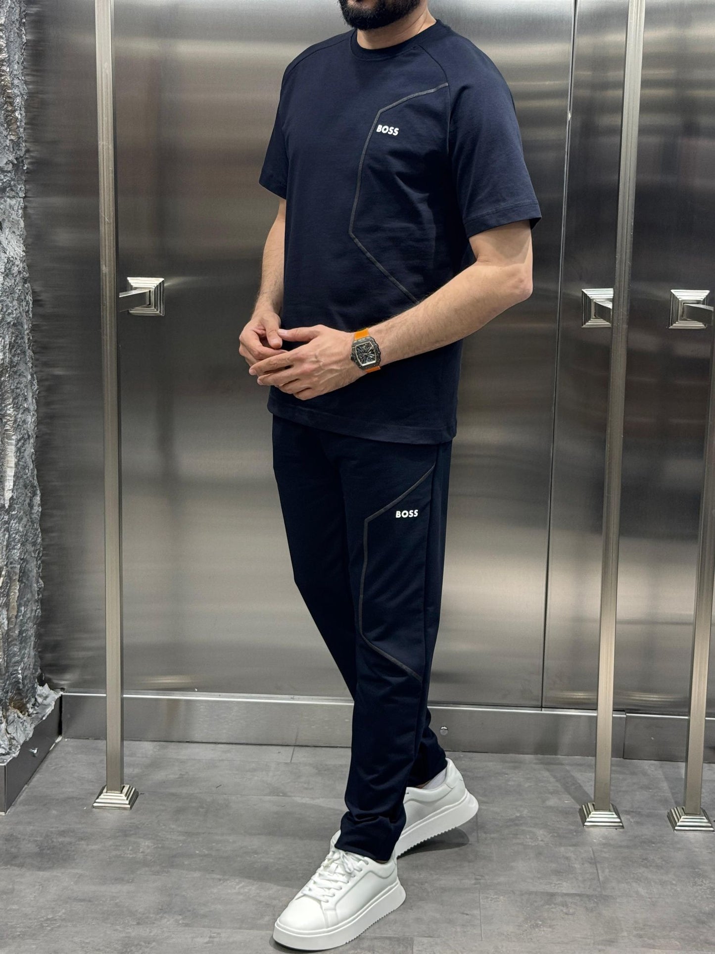 Boss Lacivert Çizgili Eşofman Takımı